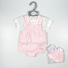 Load image into Gallery viewer, Little Chick Pink dungaree set with hat  2250
