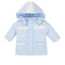 Load image into Gallery viewer, Tutto Piccolo Blue coat with white trim and detachable hood 6514
