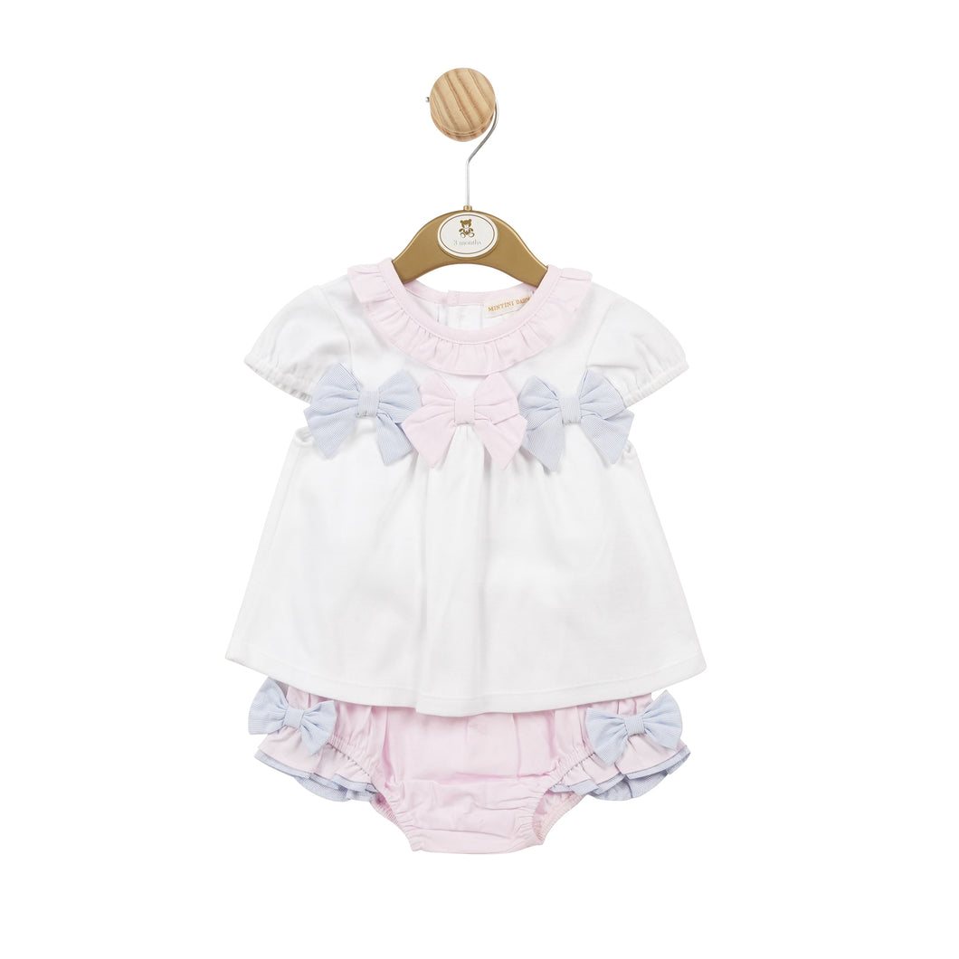 Mintini Pink/Blue and white bloomer suit 5695