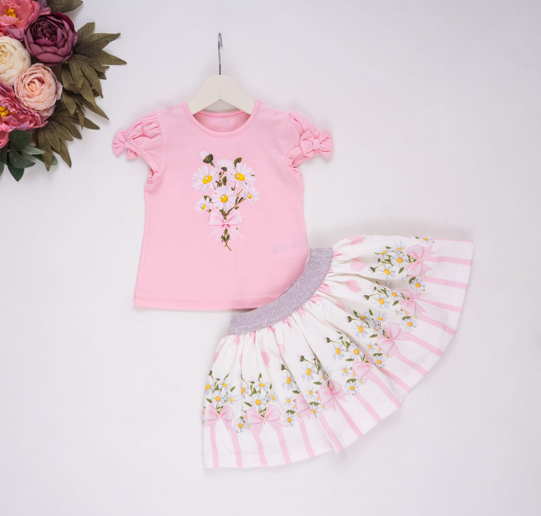Kleo Kids Pink Skirt suit with Daisy