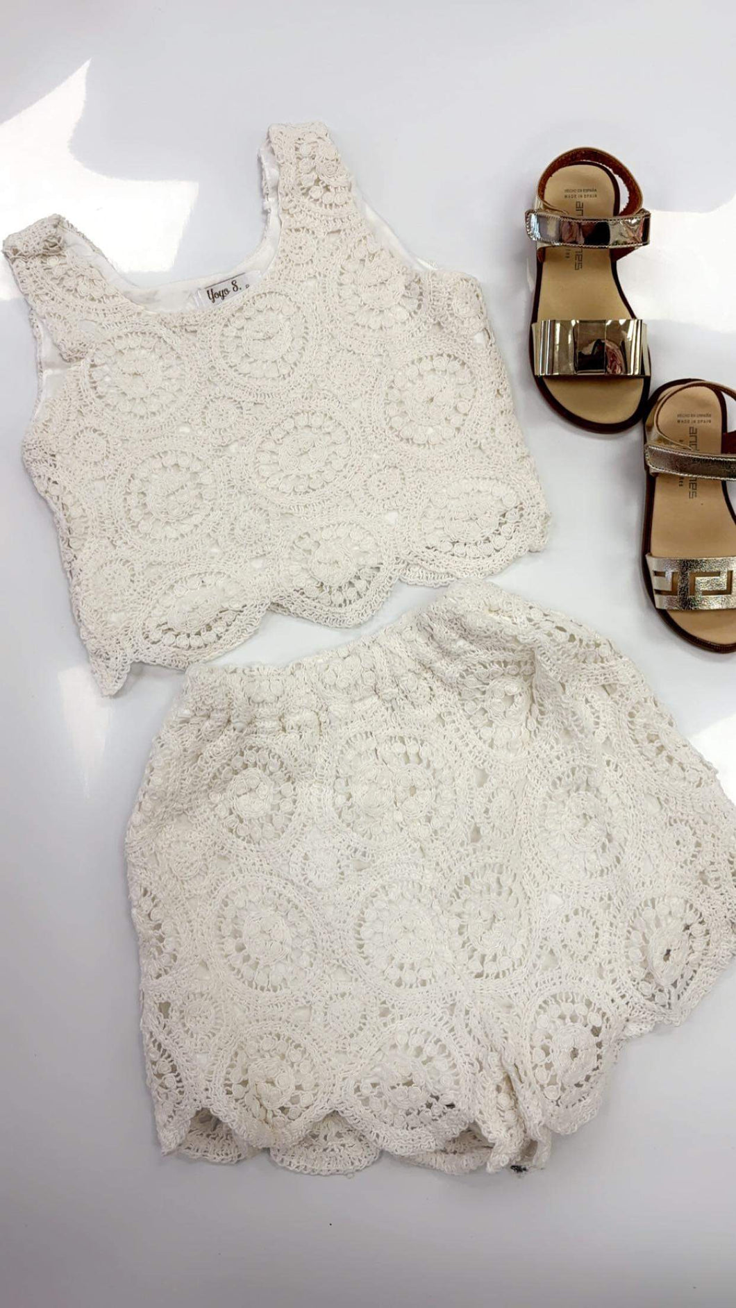 Girls Ivory or Pink  Crochet short suit