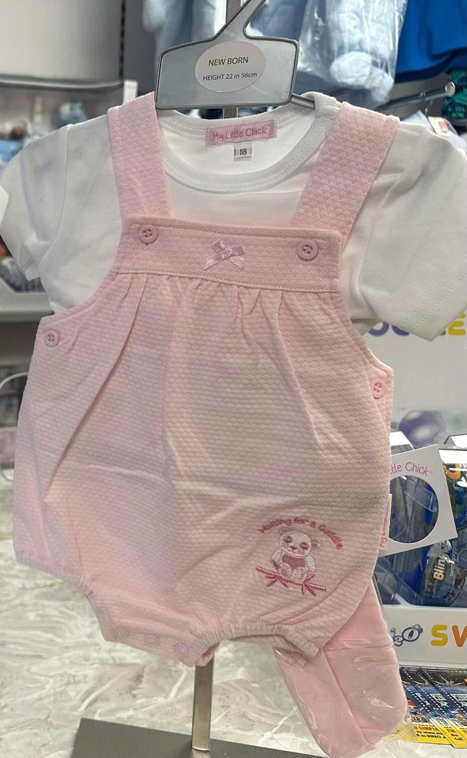 Little Chick Pink dungaree set with hat  2250