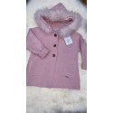 Rahigo Pink knitted coat with removable fur trim on hood 21273P