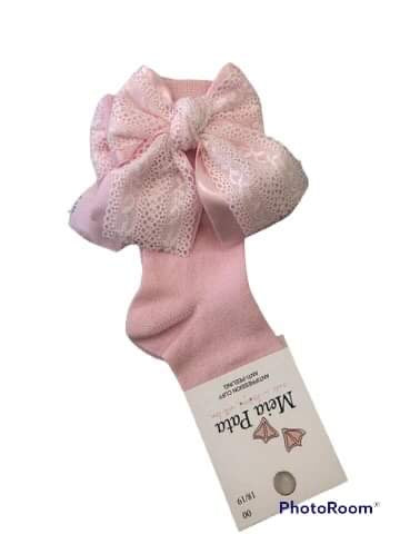 Meia Pata knee high socks with large bow Pink or White 1123