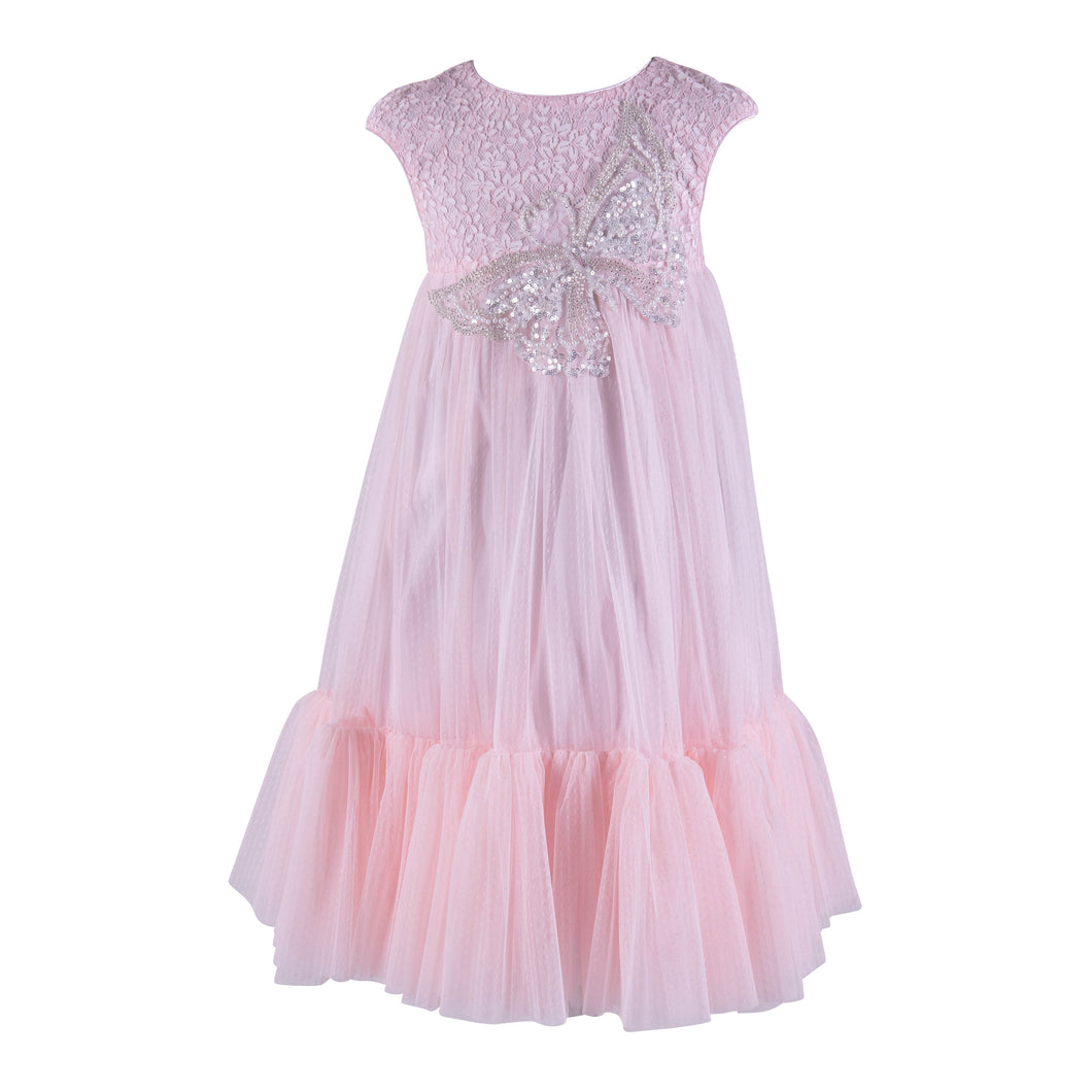 Daga Pink Ceremony Dress with chiffon and  butterfly trim